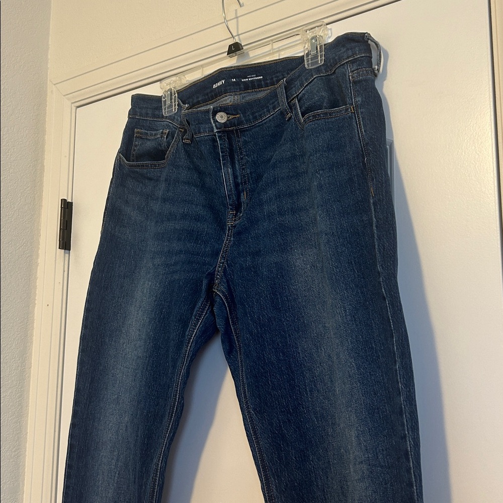 Women Mid Rise Wow Boyfriend Dark Denim Jeans Size 14 - Picture 2 of 7